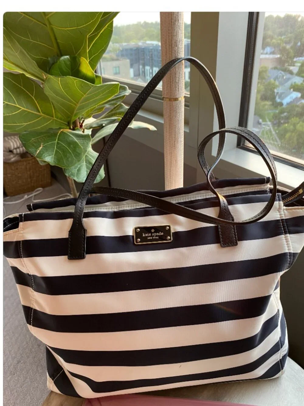 Kate Spade Blake Avenue Taden Striped Tote Bag Black & White